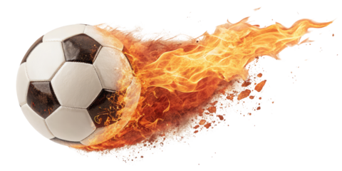 Fiery Soccer Ball  Digital Art, Burning Football, Isolated on Transparent Background, Soccer, Football, Sport