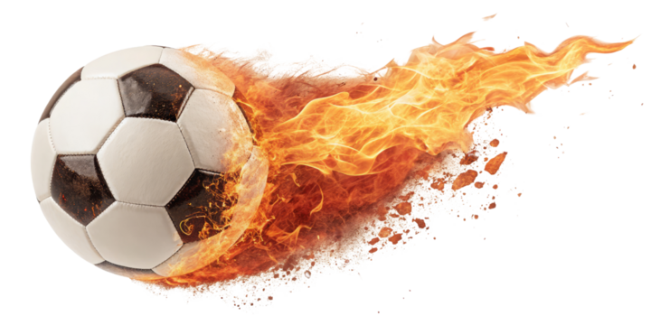 Fiery Soccer Ball  Digital Art, Burning Football, Isolated on Transparent Background, Soccer, Football, Sport