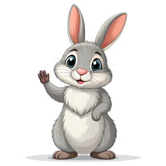 Obraz premium Cute Grey Bunny Waving, Cartoon Illustration Isolated on Transparent Background, Animal Character Design, Bunny, Rabbit, Greeting