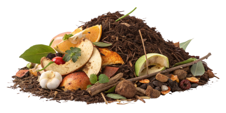 Compost Pile Fruit and Vegetable Waste, Soil, Isolated on Transparent Background, Recycling, composting, organic waste, environmentally friendly