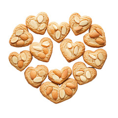 A flat-lay of almond cookies arranged in a heart shape,isolated on a transparent background (4)
