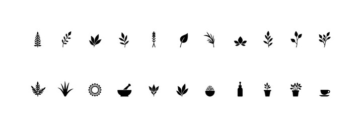 Botanical & Herbal Elements Silhouette Icons Set
