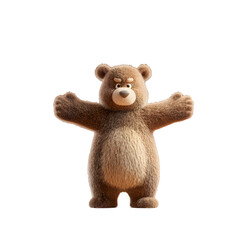 Cartoon Brown Bear with Arms Outstretched on Transparent Background