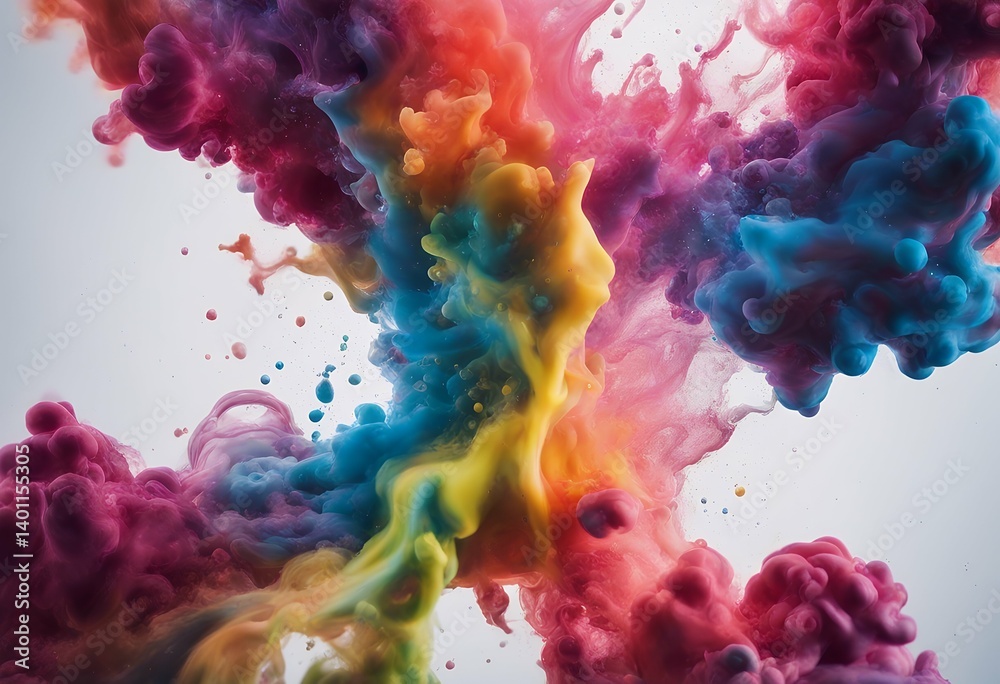 Wall mural rainbow ink colors colorful color explosion water blend green dynamic concept curve abstraction flow