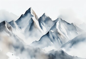 Fototapeta premium simple background peaks abstract painted snowy white watercolor clean mountain nepal peak highest high blue landscape top ice environment glacier silhouette shape graphic rocky view tour tourism