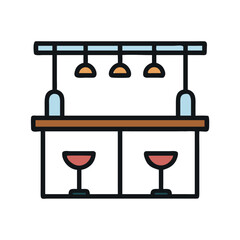 Bar Counter with Hanging Wine Glass Icon Design