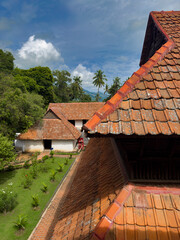 Padmanabhapuram Palace which is a Travancore-era palace located in Padmanabhapuram in the Kanyakumari district, Tamil Nadu. It is also known as Kalkulam Palace, Selective focus on the foreground