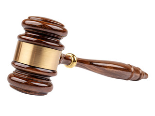 Wooden Gavel with Brass Band on Transparent Background
