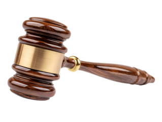 Wooden Gavel with Brass Band on Transparent Background