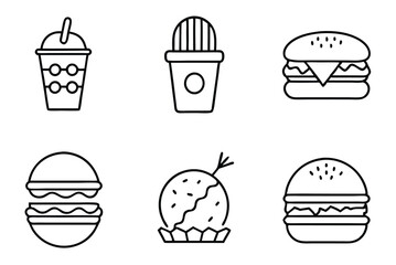 Menu of Fast Food Items: A delightful, monochrome collection of popular fast-food favorites, artistically captured in a simplified, minimalist style.
