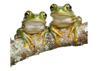Frogs sitting on tree branch