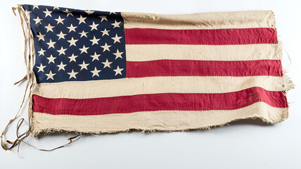Fototapeta premium Old American flag with faded colors and frayed edges, symbolizing history and patriotism