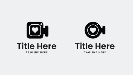 Set of Camera with Heart Shape - Video Recording with Heart Shape Logo Design