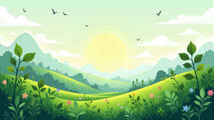 Fototapeta premium Serene Landscape with Vibrant Nature