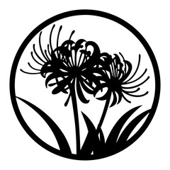 Black and white illustration of spider lily , flower silhouette vector designs.