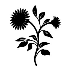 Black and white illustration of sunflower , flower silhouette vector designs.
