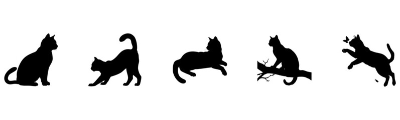 Obraz premium Elegant Cat Silhouettes Expressive Black Poses for Artistic Inspiration.