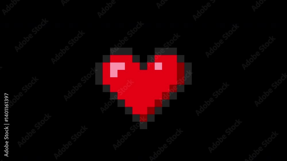Poster 8 bit pixel art heart gaming health animation. video game life bar. 2d video game asset. pixelated 9