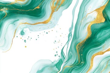 Green Aqua Marble Swirls and Gold Watercolor Abstract - Elegant fluid art, symbolizing luxury, serenity, nature, growth, and abundance. Green and gold hues create a calming yet opulent visual