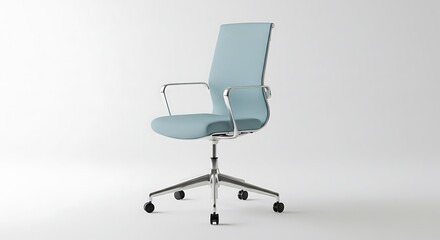 Modern Teal Office Chair: Chrome Arms, Swivel Base, White Background