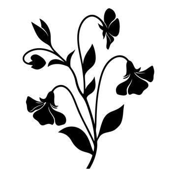 recommend clip art: Black and white illustration of sweet pea , flower silhouette vector designs.
