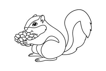 Outline Vector Illustration Of A Squirrel Holding Nuts Perfect For Coloring Books