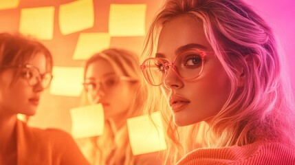 Team members engage in a dynamic brainstorming session, surrounded by colorful sticky notes, fostering inclusivity and creative ideas in a lively atmosphere