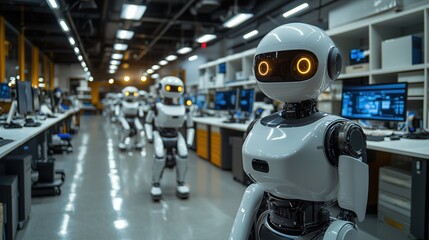 Fototapeta premium Cutting-Edge Office Design Highlighting Robotic Operations