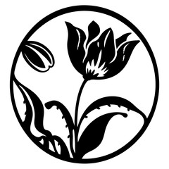 Fototapeta premium Circular Black and White Tulip Floral Design Artistic Botanical Illustration