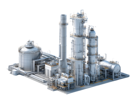 Industrial Carbon Capture Plant on Transparent Background