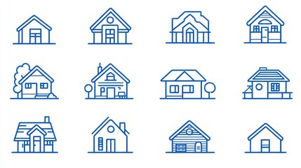 Fototapeta premium Simple Line Drawings Depicting Various Styles of Residential Homes