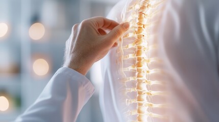 Health professional examines human spine for assessment and treatment in a clinical environment during daylight hours