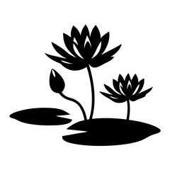Elegant Black Silhouette of Water Lilies Blooming on Lily Pads