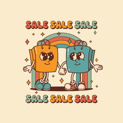 Retro style shopping bag mascot, package promotion and marketing flyer or signboard