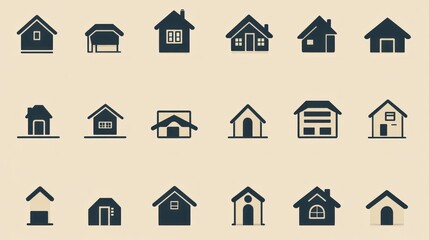 Fototapeta premium Multiple minimalist illustrations showcasing various houses and building designs