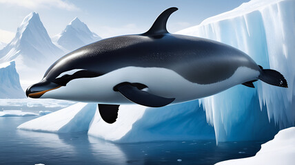 Obraz premium leopard seal a leopard seal glides through the icy, crystal-clear waters of the Antarctic ai