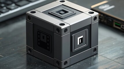 Obraz premium Futuristic Tech Cube: A Modern Device Design