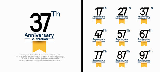 set of anniversary logo style with yellow ribbon. vector design black color for celebration