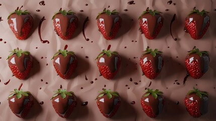 Strawberries dipped in chocolate and placed on parchment paper in a vertical setup.