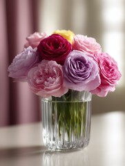Fototapeta premium Beautiful bouquet of roses in a clear vase