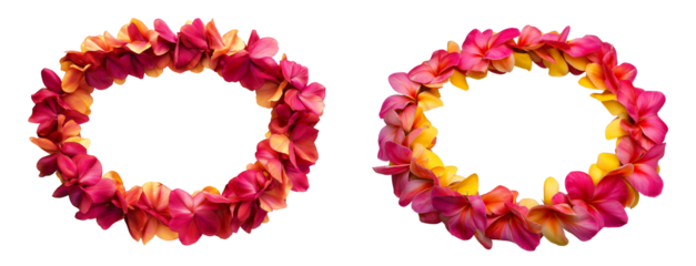 Colorful Hawaiian lei in an oval shape isolated on white or transparent background Cutout PNG