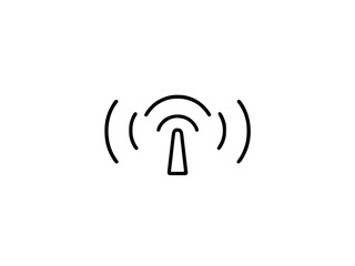 Black and white image of a tower with a radio antenna icon