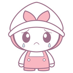 Crying Cartoon Character in Pink Overalls with Transparent Background, Sad Face