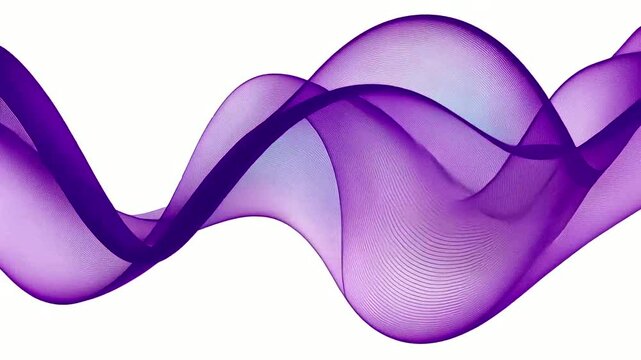 Flowing, sheer ribbons overlap in sinuous shapes against a bright background, purple and blue tones present