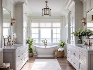 White Luxury Bathroom with Lake View