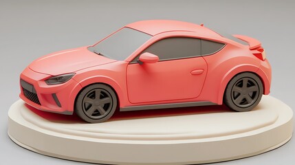 Obraz premium Red sports car model on display pedestal