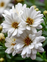 Fototapeta premium Bright white daisies blooming in a garden setting