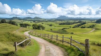 Scenic rural landscape with a winding dirt road