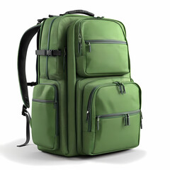 Green backpack open isolated  