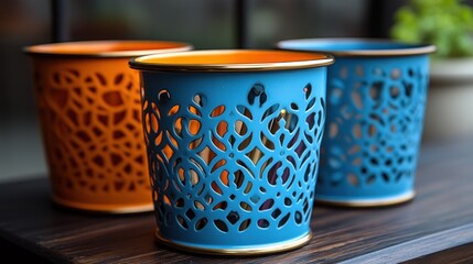 Decorative metal pencil cups in vibrant colors